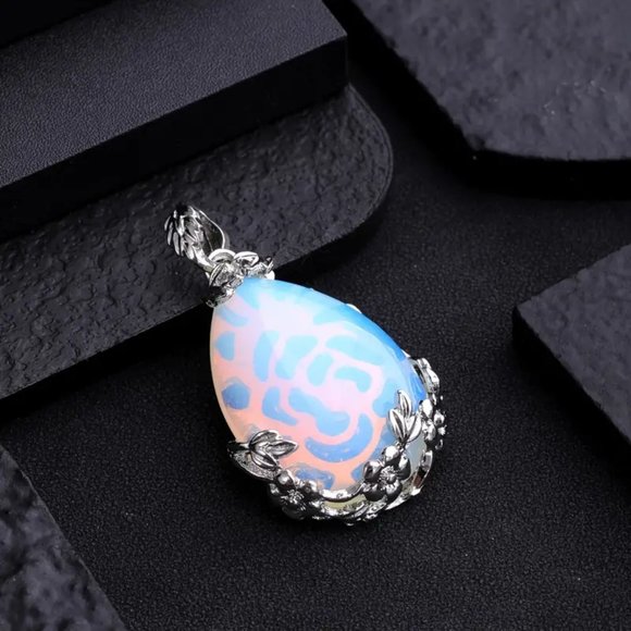 Opal | Natural Stone | Drop Shaped Pendant Necklace | Healing Gemstone Penant - Picture 2 of 2